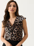 V Neck Leopard Printed Front Button Top